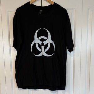 Men's Black Graphic Tee with Biohazard Band Design 2X